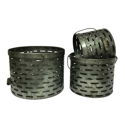 Set of 3 Drop Handle Olive Buckets 